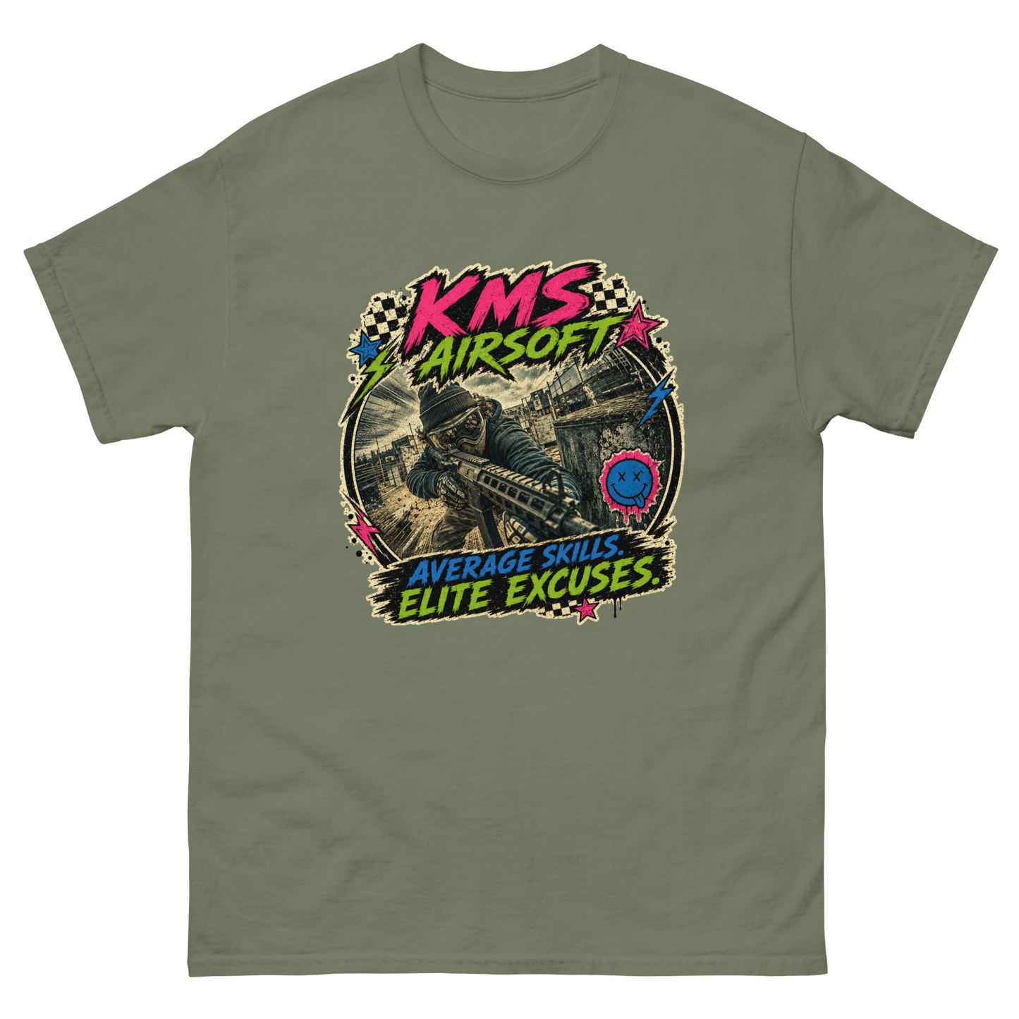 KMS Airsoft Average Skills Tee Military Green - Kirik Motorsports