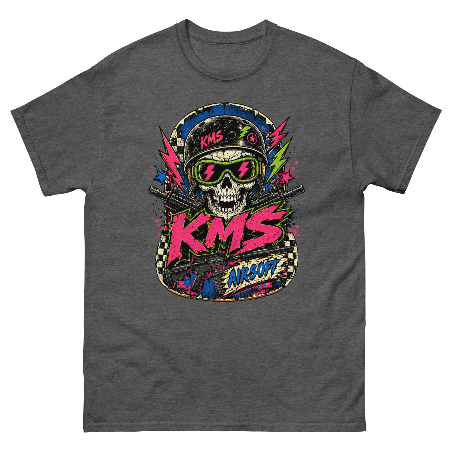 KMS Airsoft Neon Skull Tee Dark Heather - Kirik Motorsports