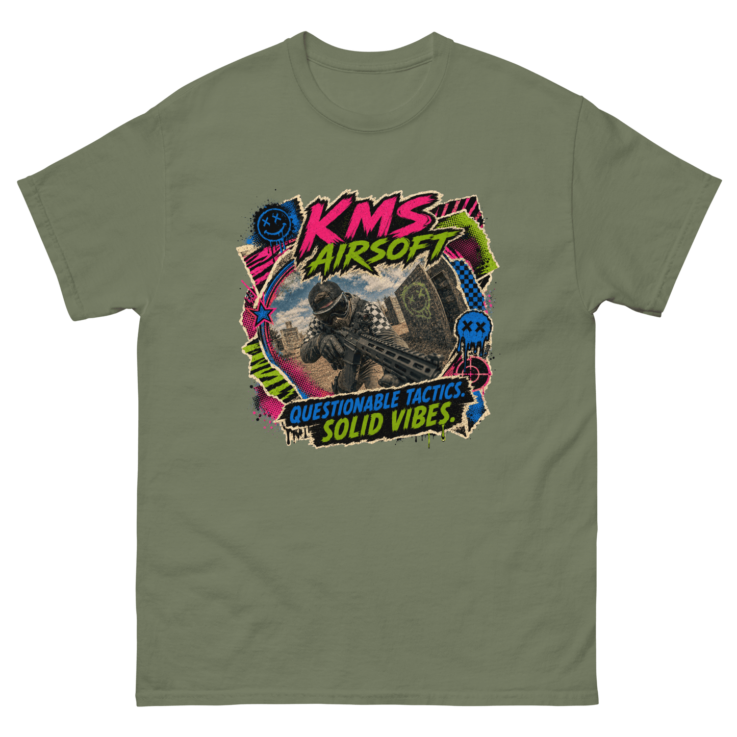 KMS Airsoft Questionable Tactics Tee Military Green - Kirik Motorsports