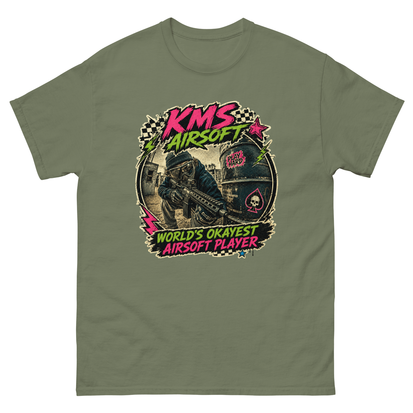 KMS Airsoft World’s Okayest Player Tee Military Green - Kirik Motorsports