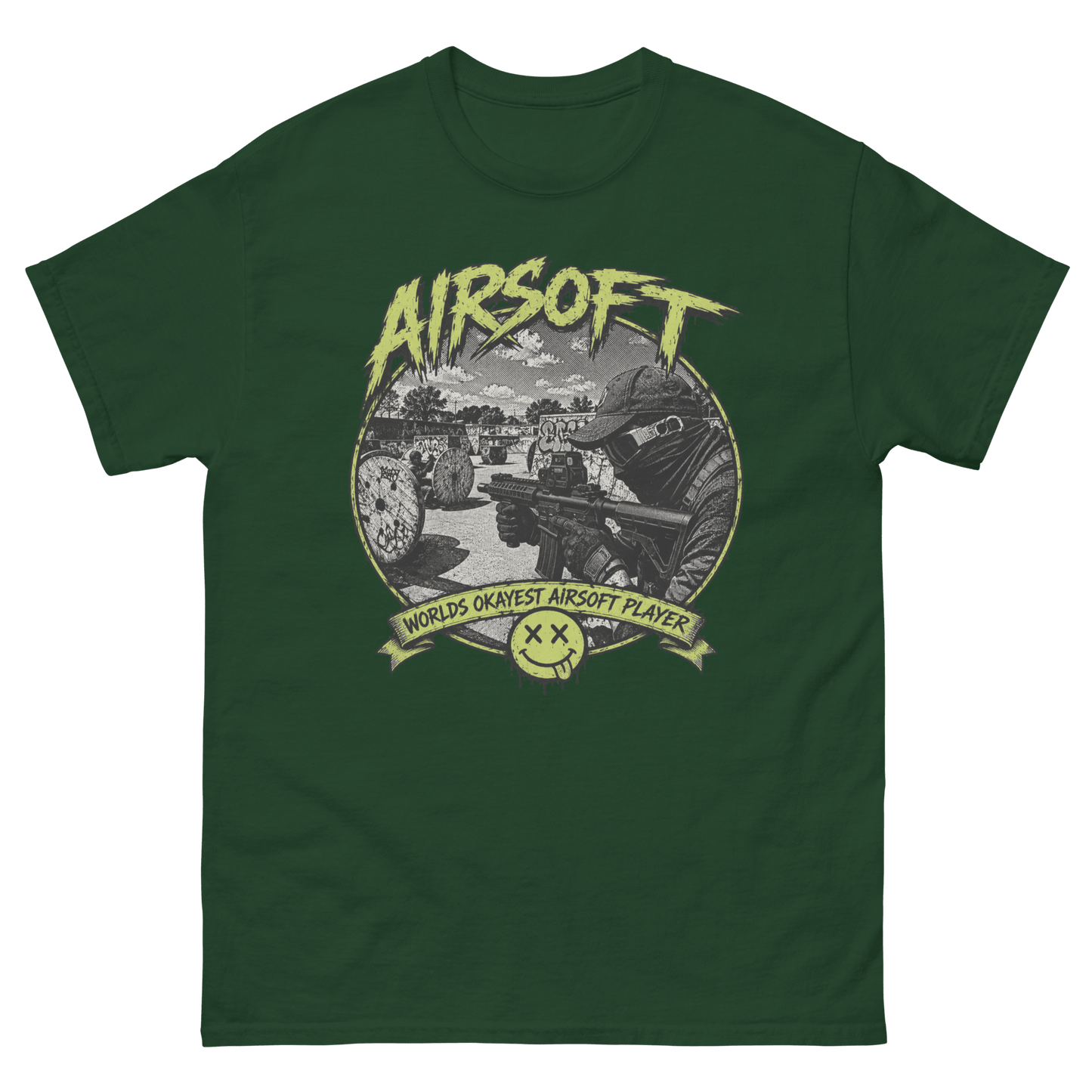 Airsoft World’s Okayest Player Tee Forest Green - Kirik Motorsports