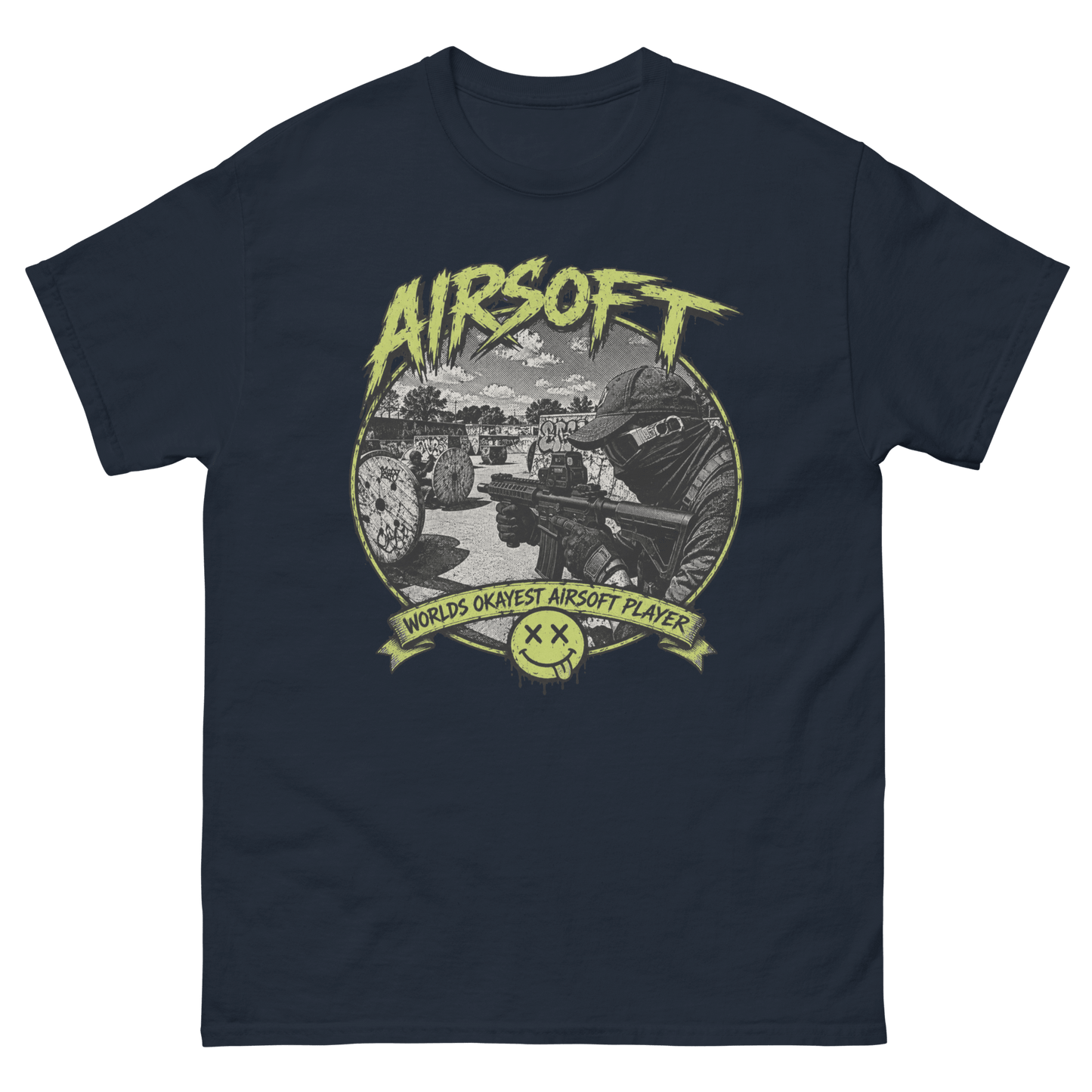 Airsoft World’s Okayest Player Tee Navy - Kirik Motorsports