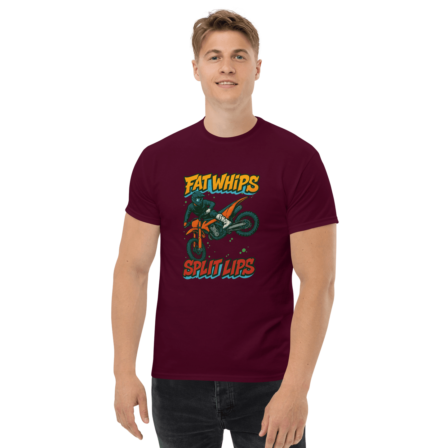 Fat Whips Adult Tee Maroon - Kirik Motorsports