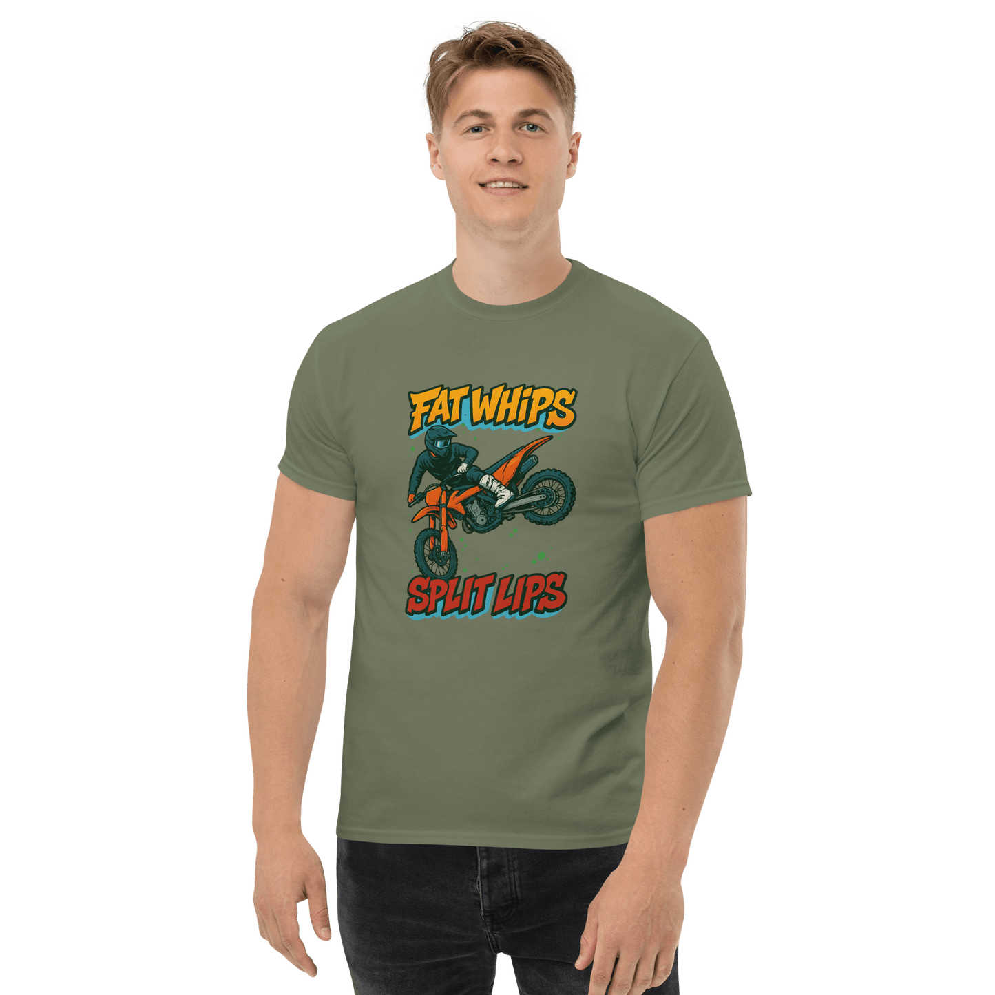 Fat Whips Adult Tee Military Green - Kirik Motorsports