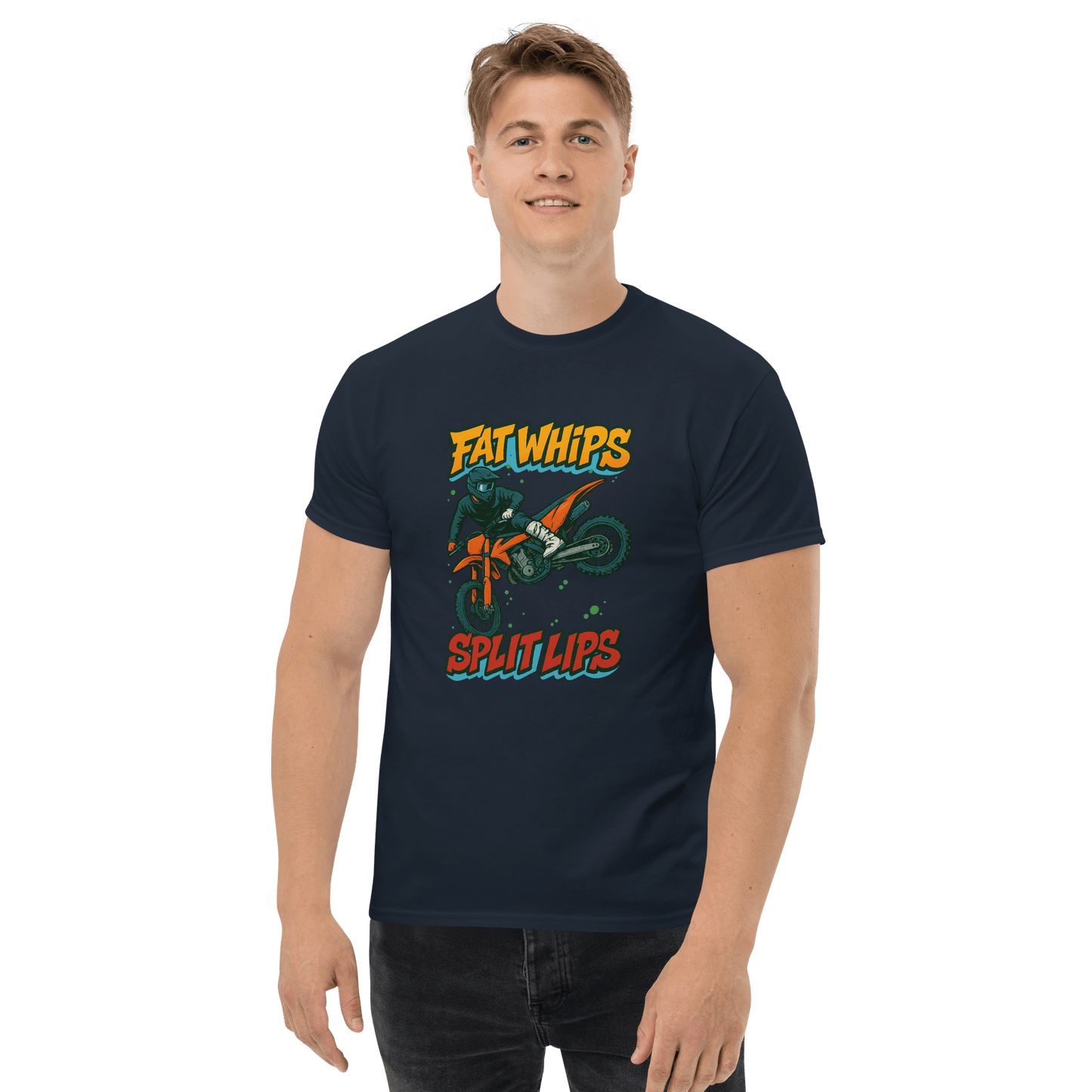 Fat Whips Adult Tee Navy - Kirik Motorsports