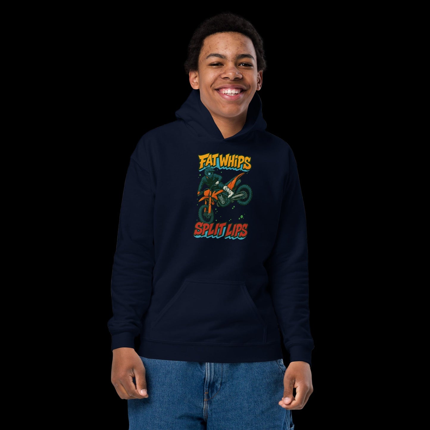 Fat Whips Youth hoodie Navy - Kirik Motorsports