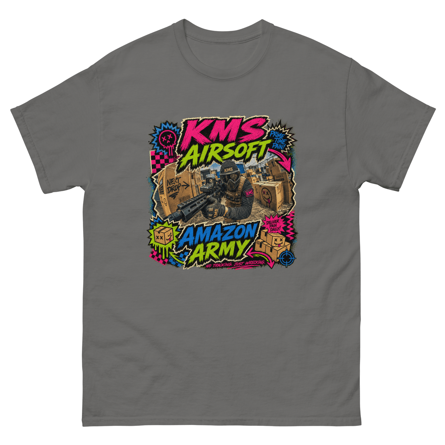 KMS Airsoft Amazon Army Tee Charcoal - Kirik Motorsports
