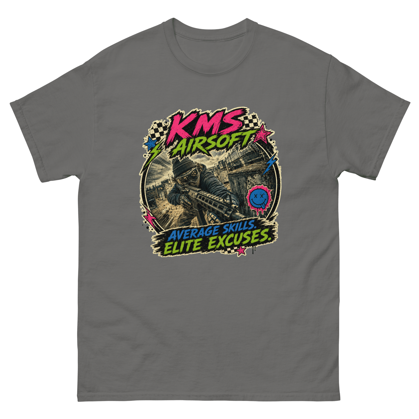 KMS Airsoft Average Skills Tee Charcoal - Kirik Motorsports