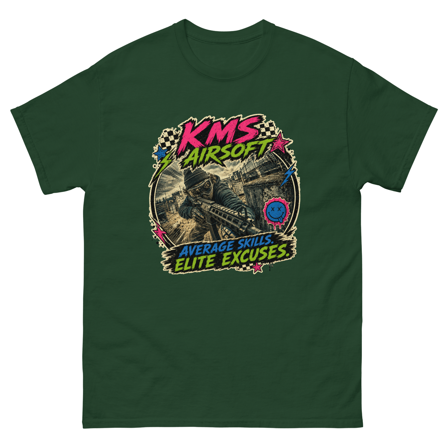 KMS Airsoft Average Skills Tee Forest Green - Kirik Motorsports
