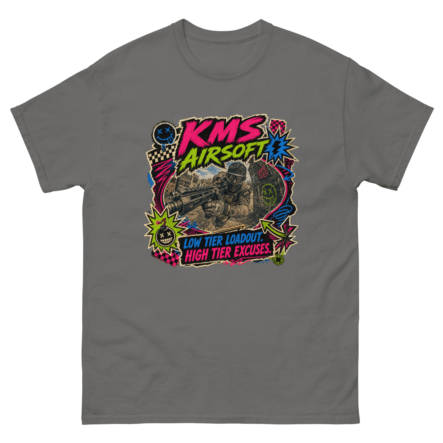 KMS Airsoft High Tier Excuses Tee Charcoal - Kirik Motorsports