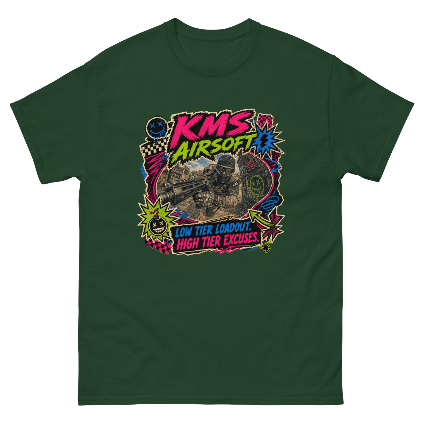 KMS Airsoft High Tier Excuses Tee Forest Green - Kirik Motorsports