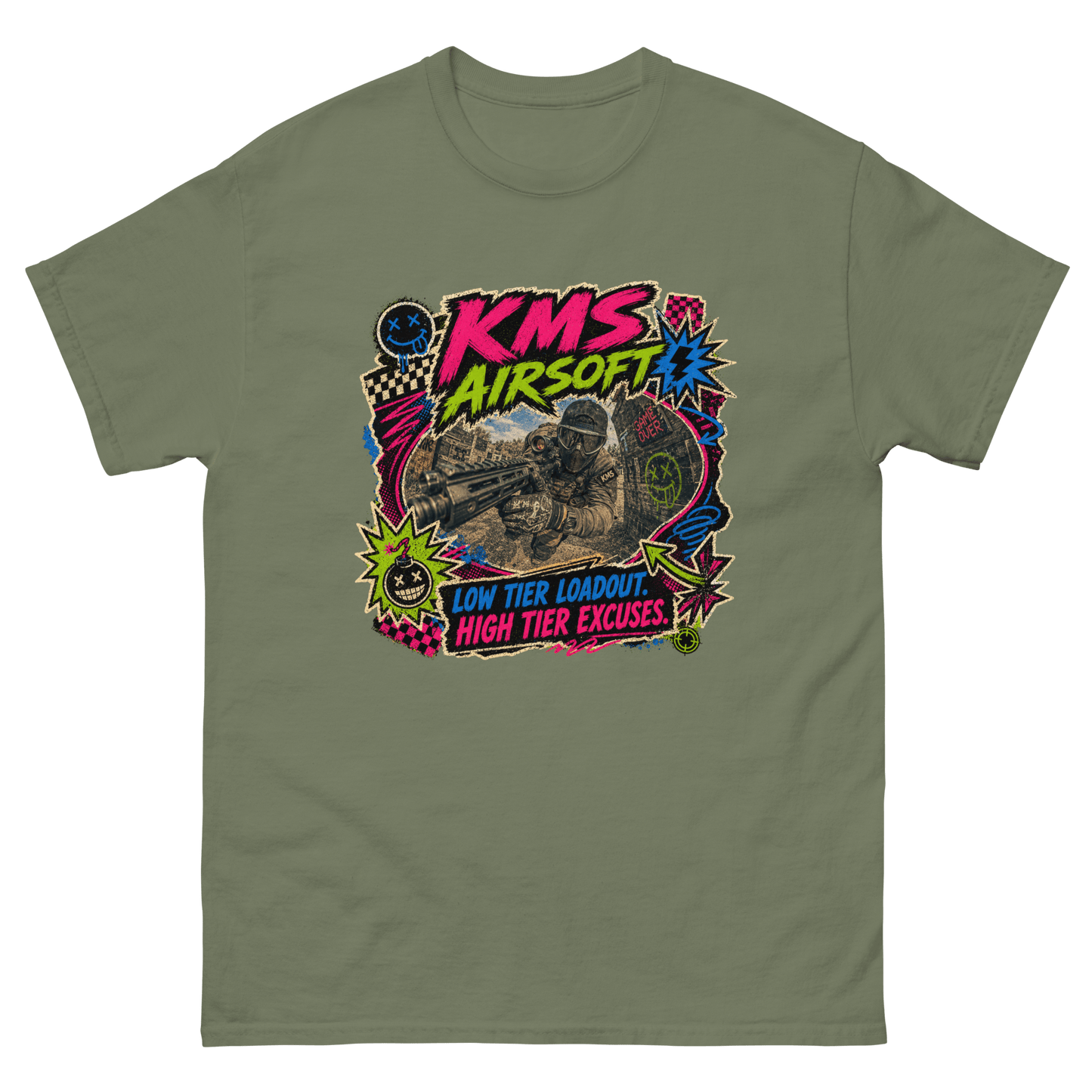KMS Airsoft High Tier Excuses Tee Military Green - Kirik Motorsports