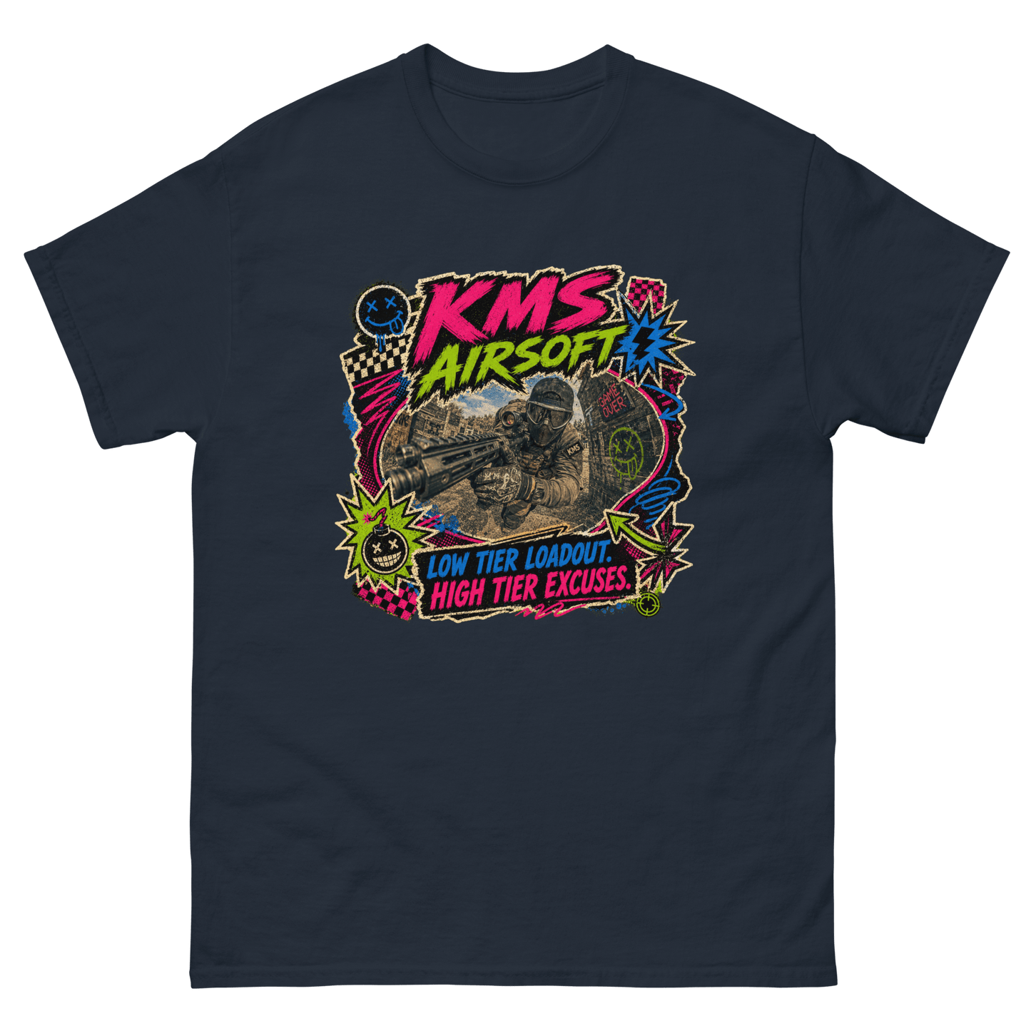 KMS Airsoft High Tier Excuses Tee Navy - Kirik Motorsports