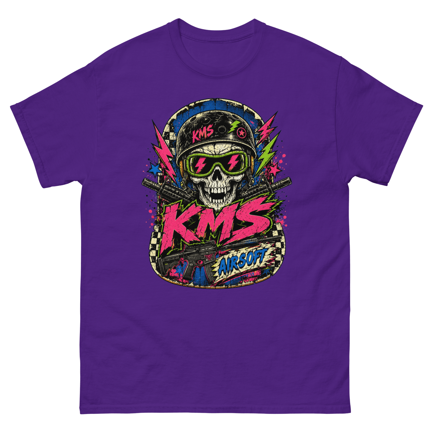 KMS Airsoft Neon Skull Tee Purple - Kirik Motorsports