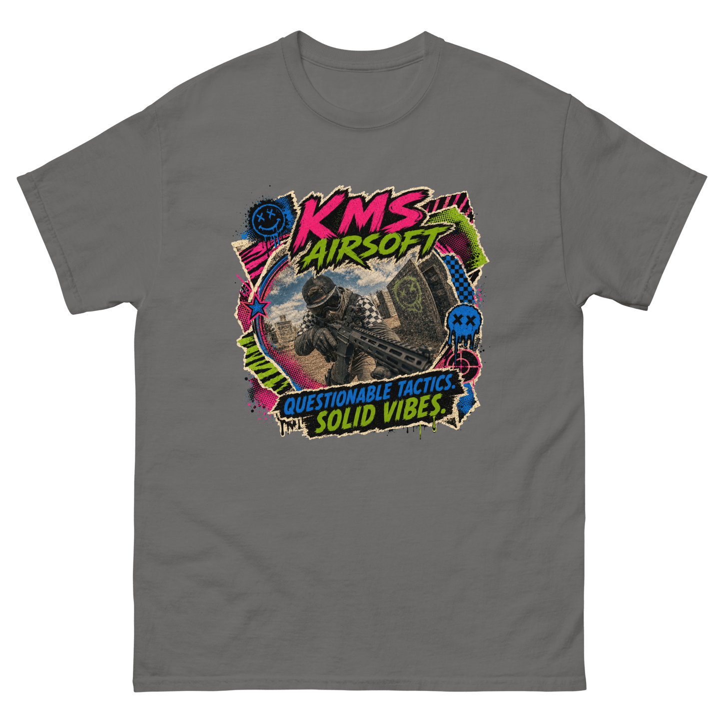 KMS Airsoft Questionable Tactics Tee Charcoal - Kirik Motorsports