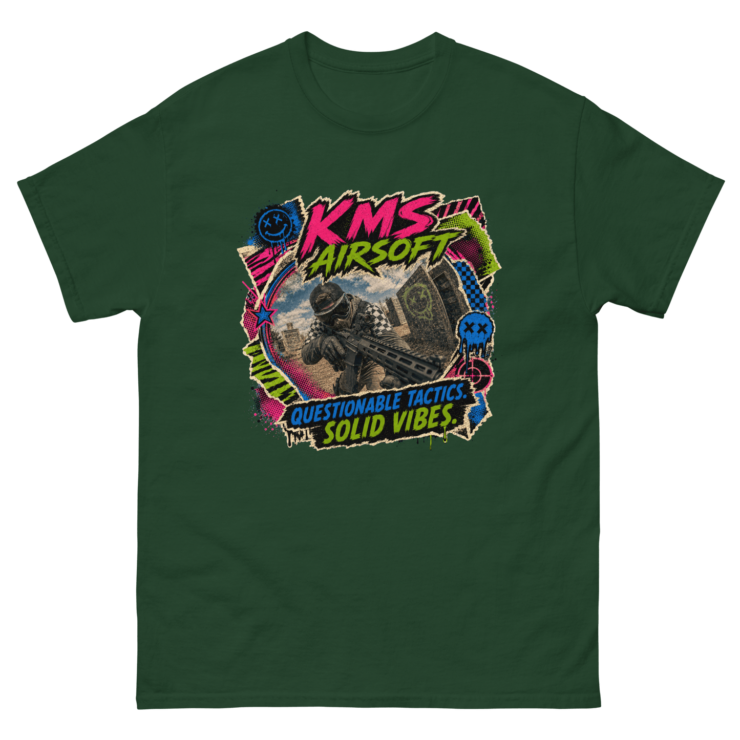 KMS Airsoft Questionable Tactics Tee Forest Green - Kirik Motorsports