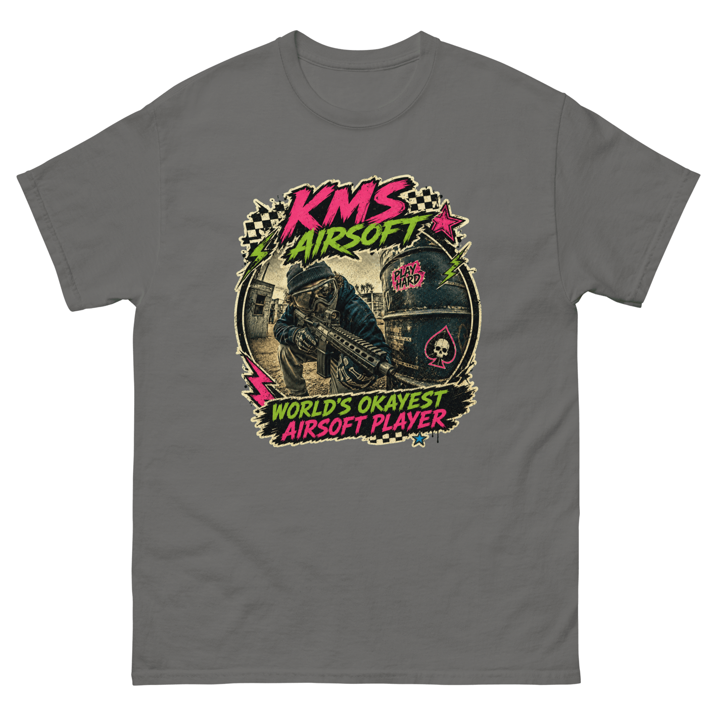 KMS Airsoft World’s Okayest Player Tee Charcoal - Kirik Motorsports