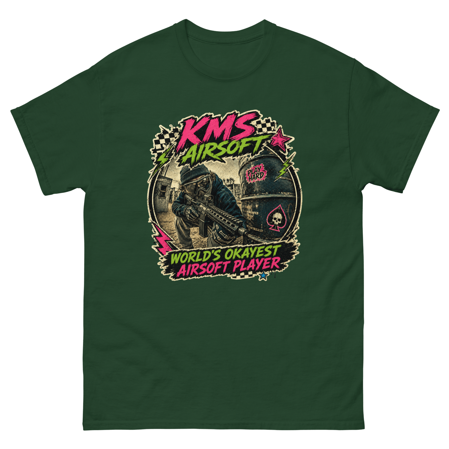 KMS Airsoft World’s Okayest Player Tee Forest Green - Kirik Motorsports