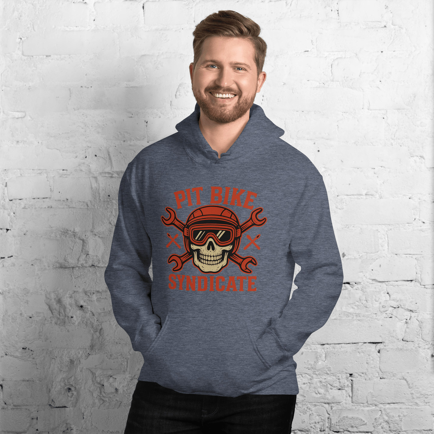 Pit Bike Syndicate Hoodie Heather Sport Dark Navy - Kirik Motorsports