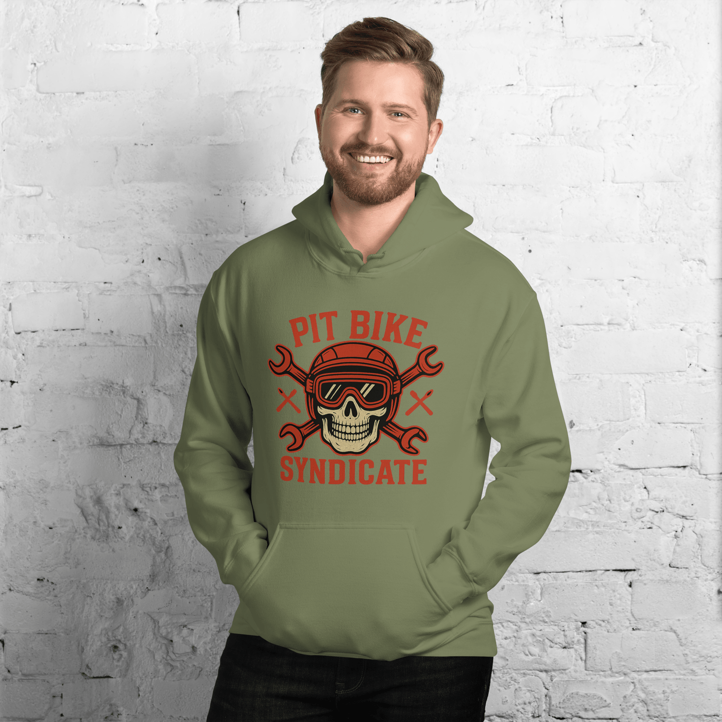 Pit Bike Syndicate Hoodie Military Green - Kirik Motorsports
