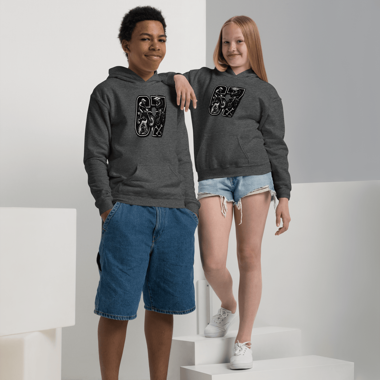 SixSeven Youth hoodie Dark Heather - Kirik Motorsports