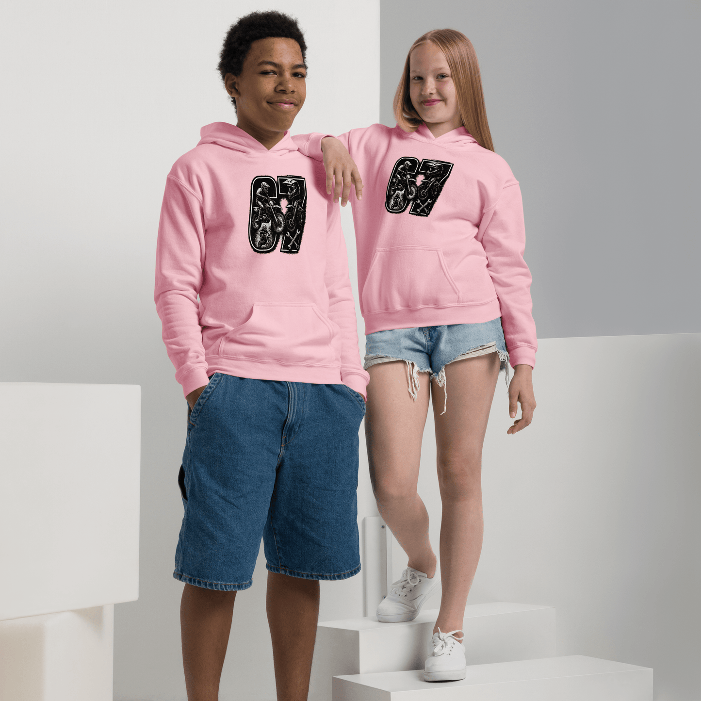 SixSeven Youth hoodie Light Pink - Kirik Motorsports