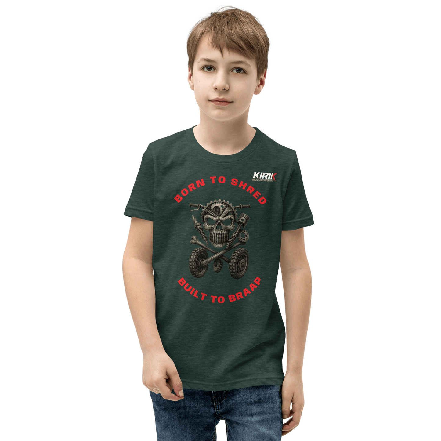 Unisex Youth Braap T-Shirt Heather Forest - Kirik Motorsports